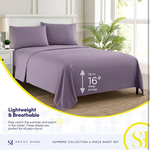 Twin Sheets - Breathable Luxury Sheets with Full Elastic & Secure Twin, Plum 3pc - Picture 5 of 6